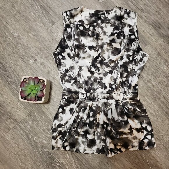 Jacob * Black Inkblot Satin Peplum Blouse * Sz M - Picture 1 of 9